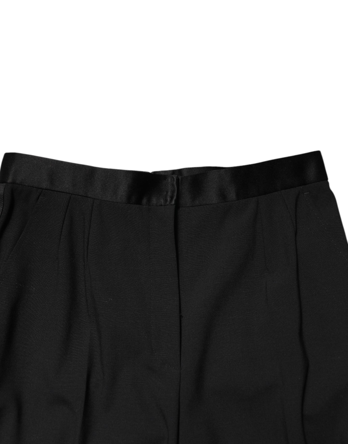 Dolce & Gabbana Black Wool High Waist Tapered Trouser Pants