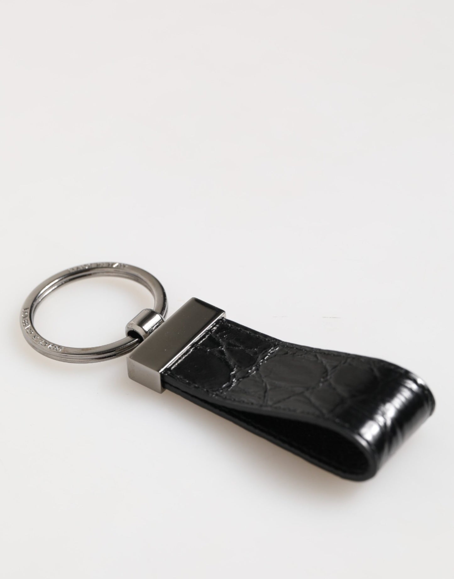 Dolce & Gabbana Black Leather Logo Metal Ring Keychain Holder