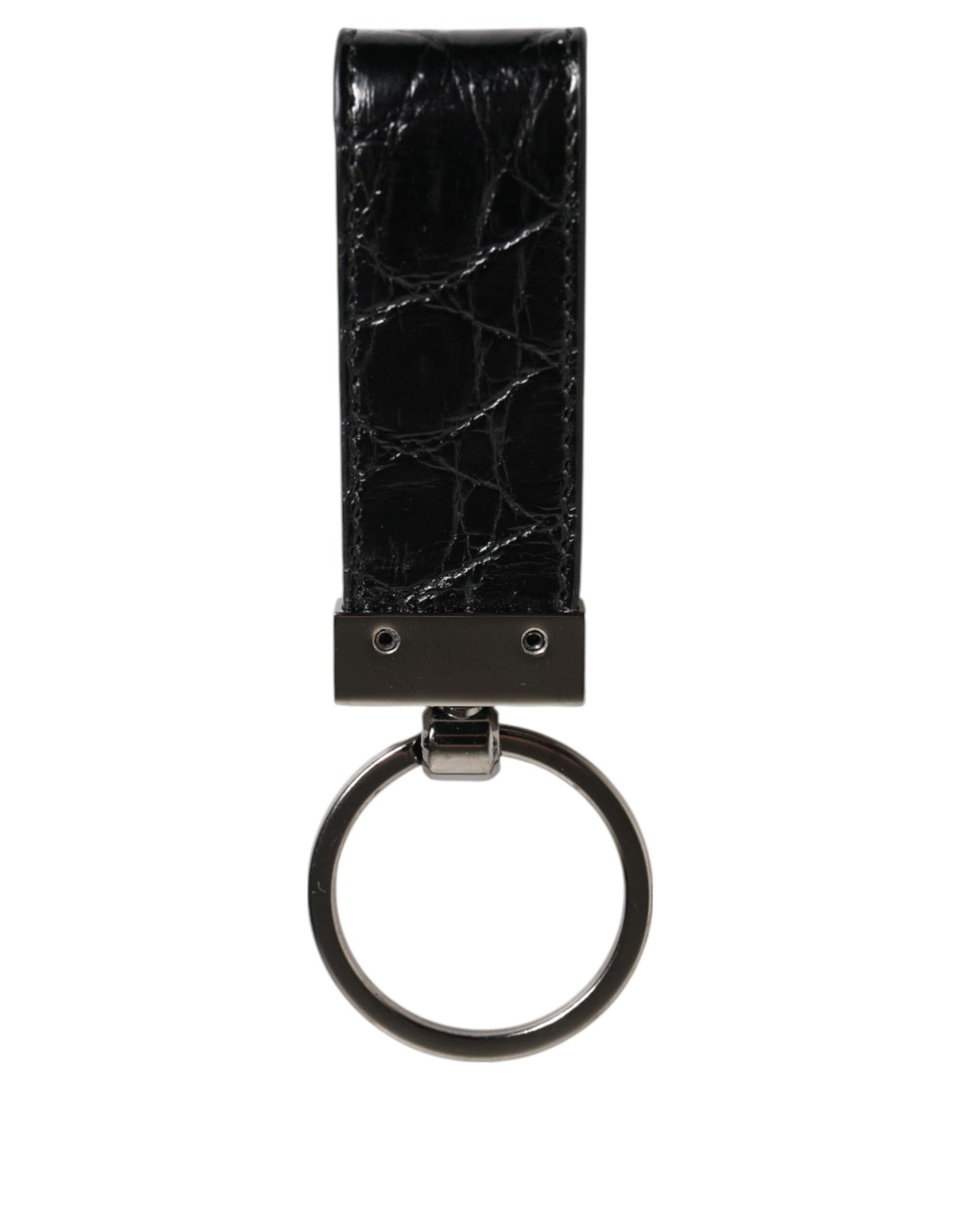 Dolce & Gabbana Black Leather Logo Metal Ring Keychain Holder