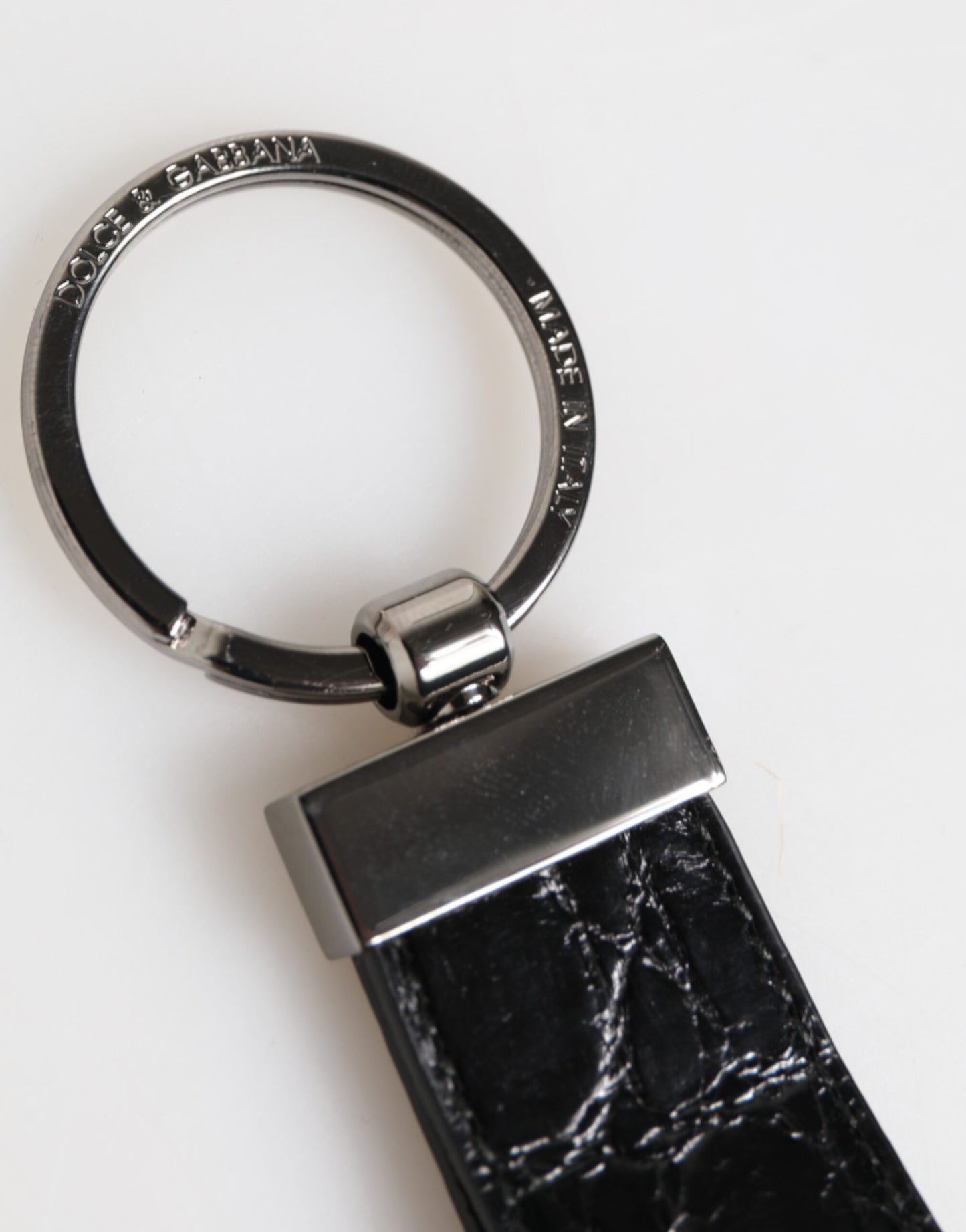 Dolce & Gabbana Black Leather Logo Metal Ring Keychain Holder