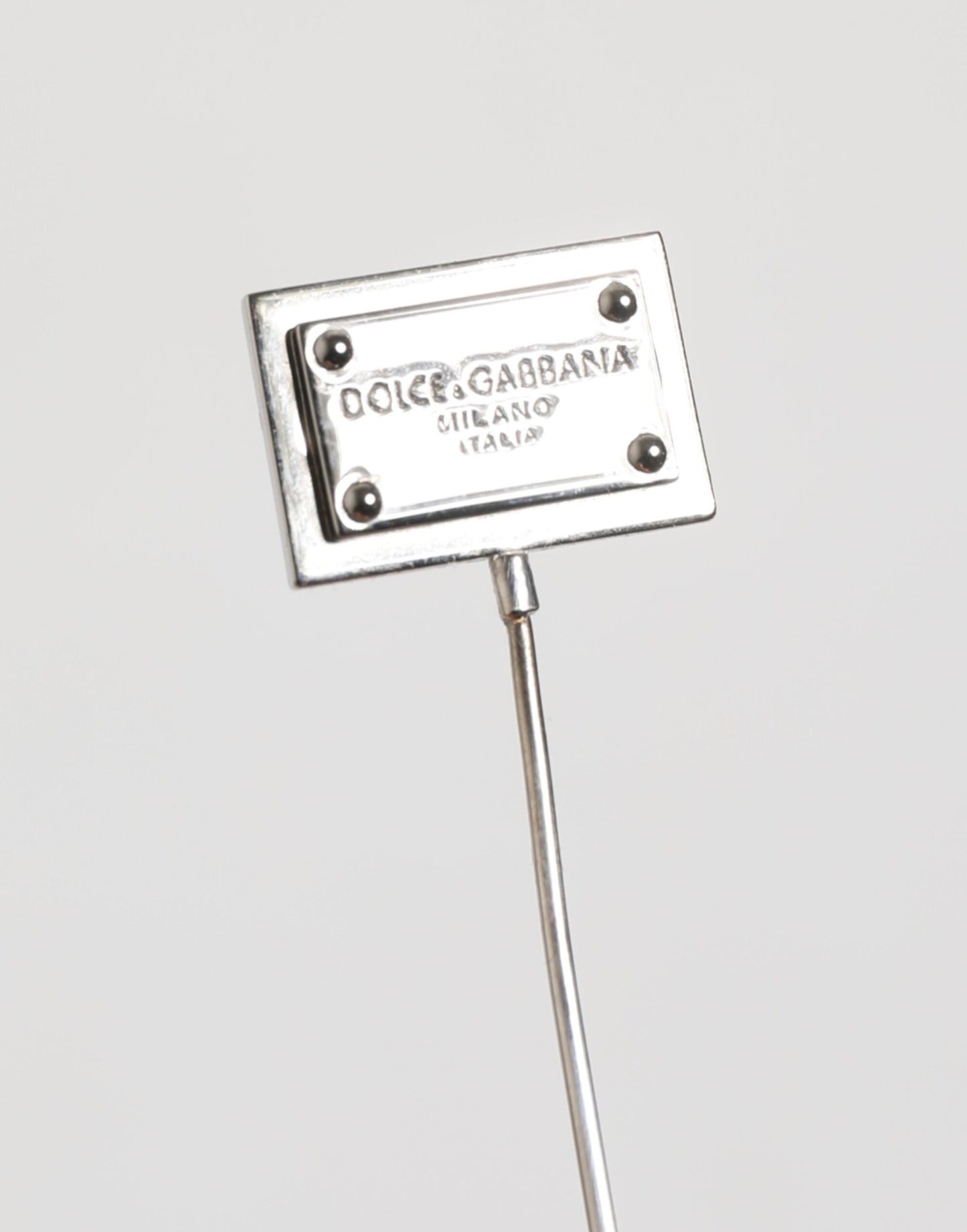 Dolce & Gabbana Silver Tone Logo Plaque Lapel Brooch Pin