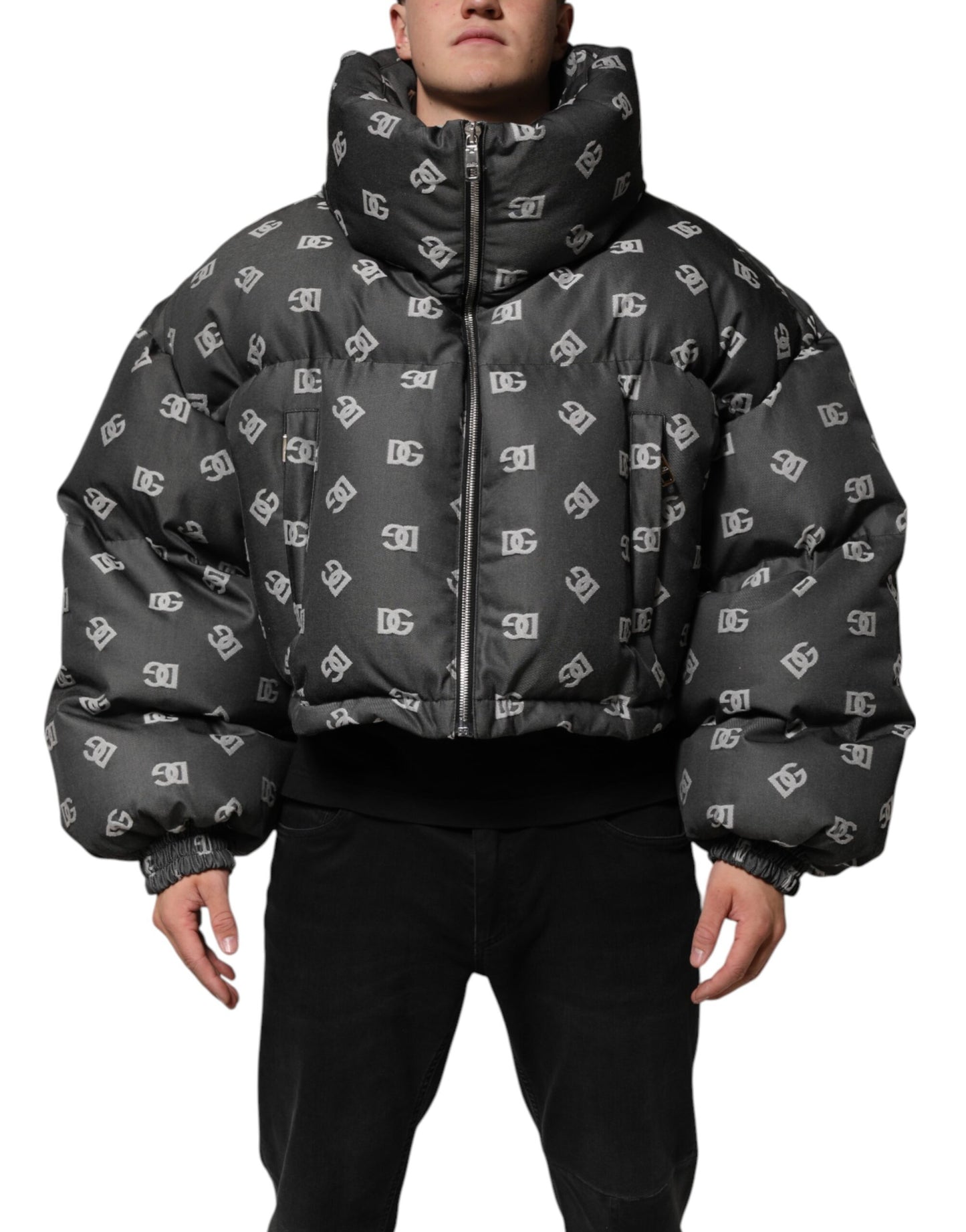 Dolce & Gabbana Black DG Monogram Full Zip Puffer Men's Jacket