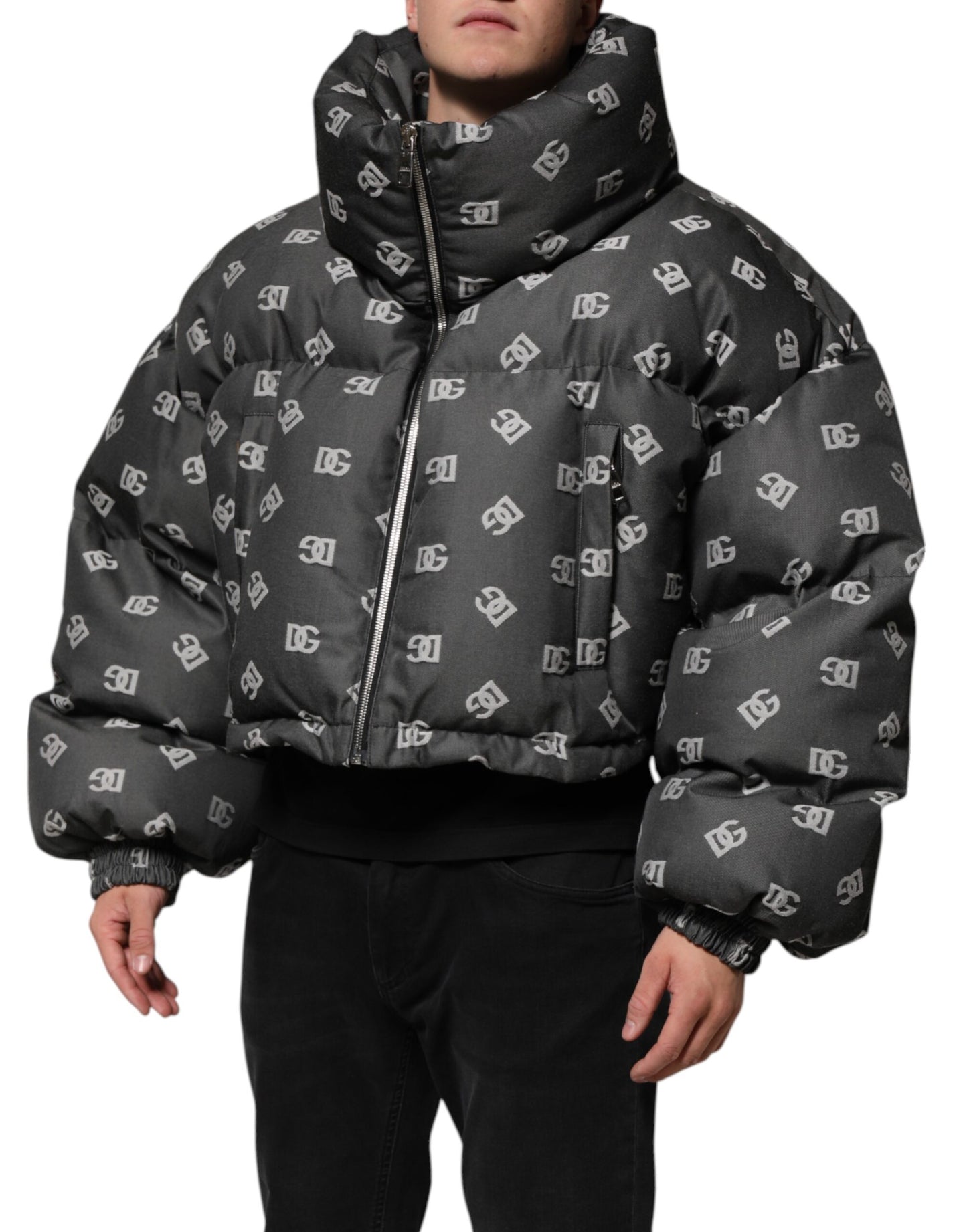 Dolce & Gabbana Black DG Monogram Full Zip Puffer Men's Jacket
