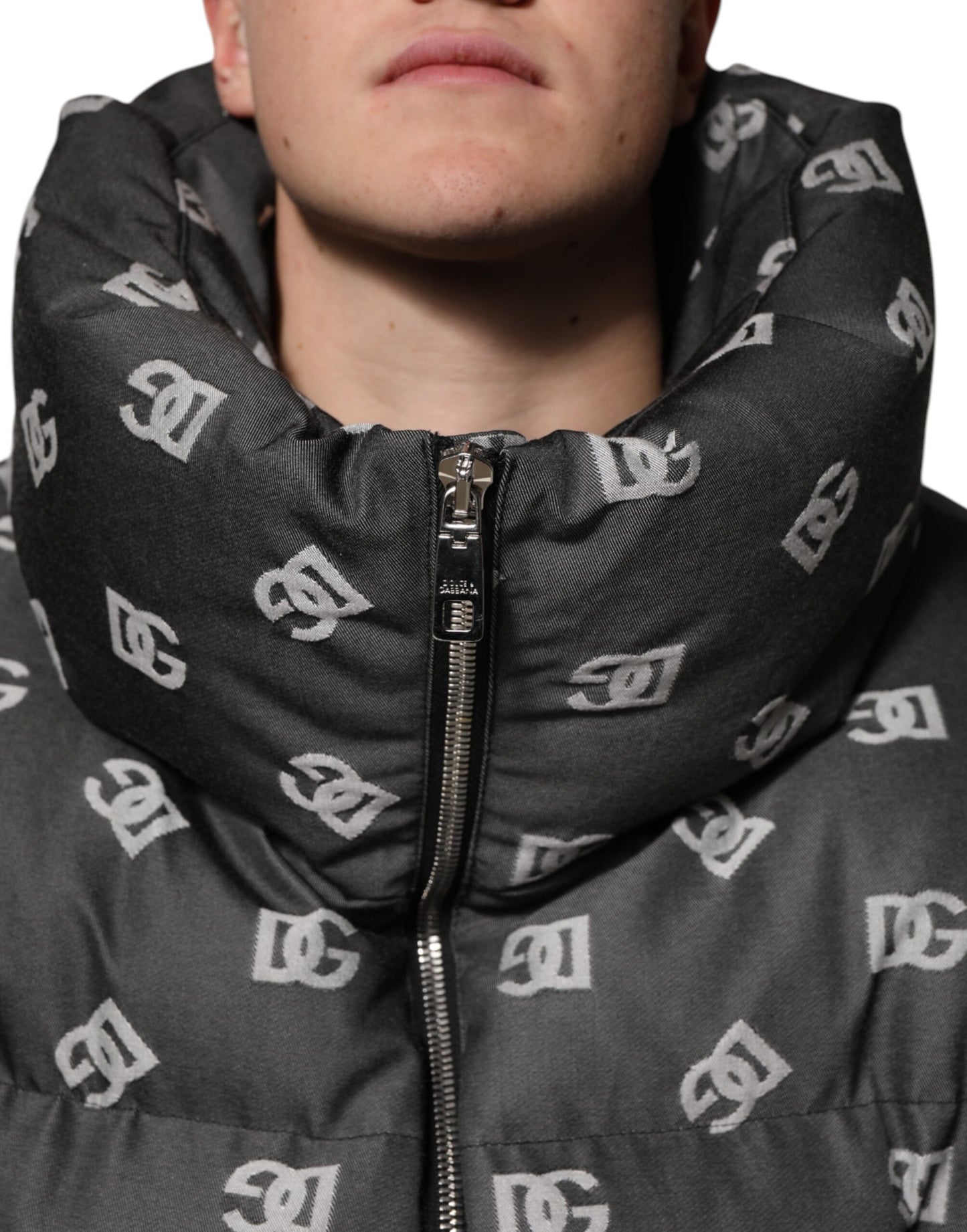 Dolce & Gabbana Black DG Monogram Full Zip Puffer Men's Jacket