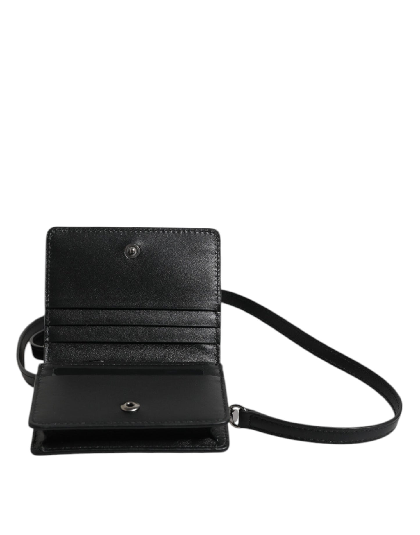 Dolce & Gabbana Black Leather Bifold Card Holder Crossbody Bag for Men