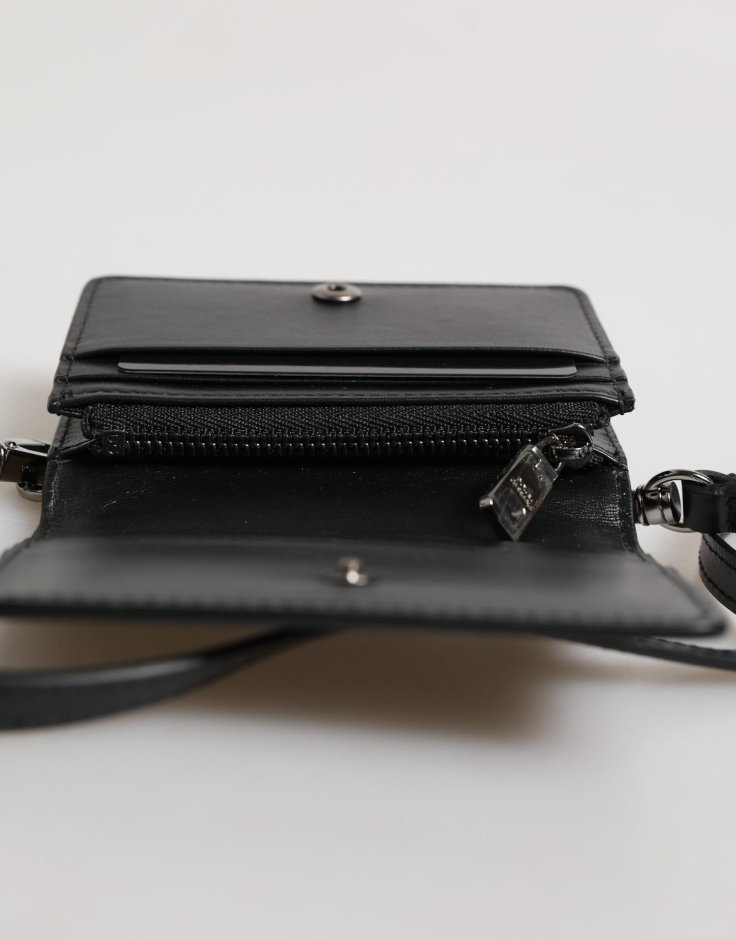 Dolce & Gabbana Black Leather Bifold Card Holder Crossbody Bag for Men