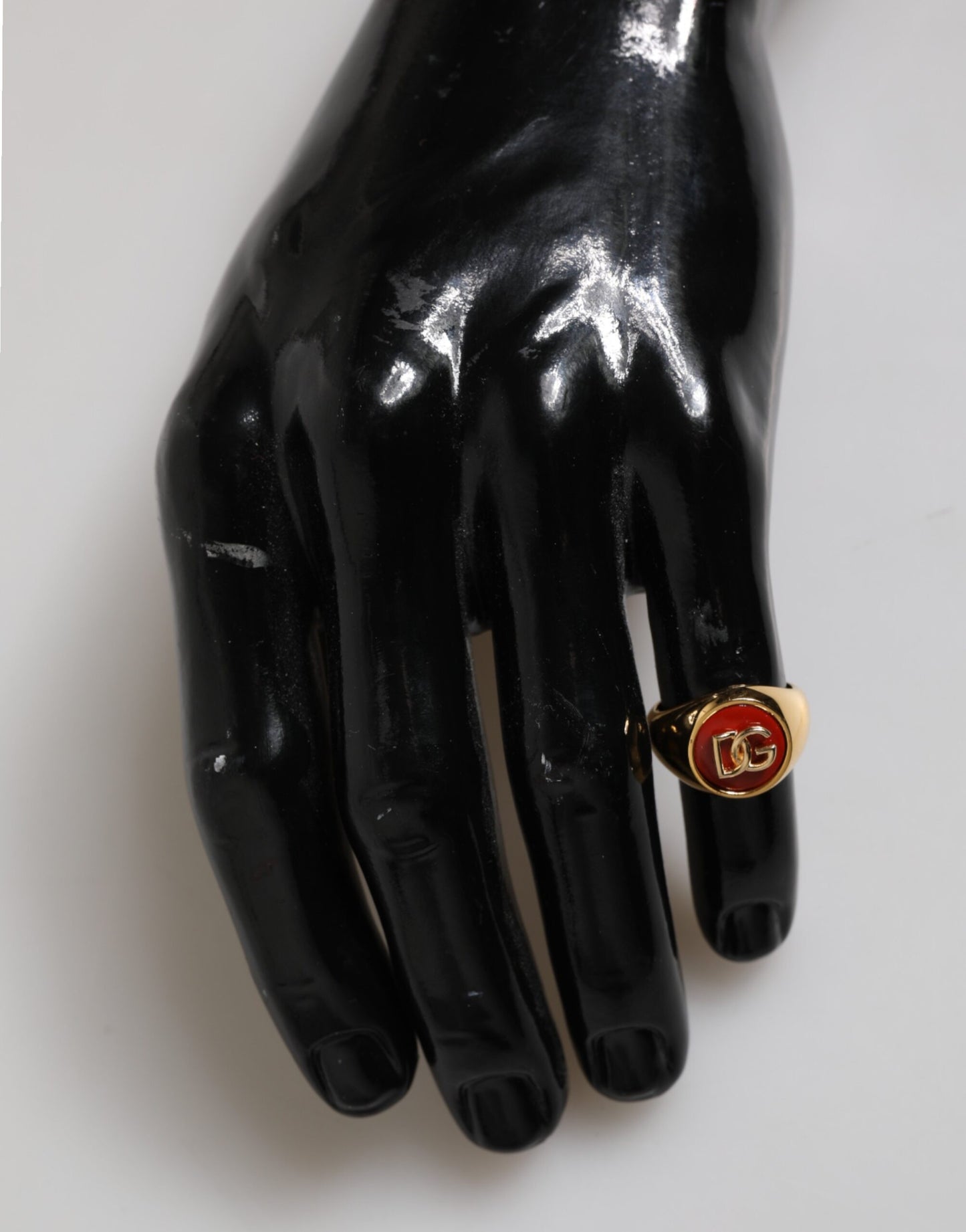 Dolce & Gabbana Gold Tone Real Brass Red DG Logo Men's Ring