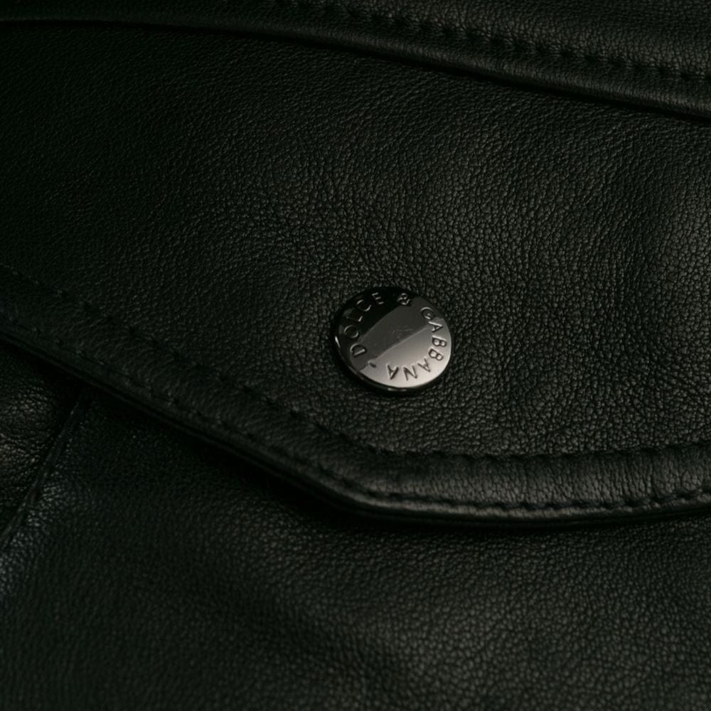 Dolce & Gabbana Black Lambskin Biker Jacket with Fur Collar