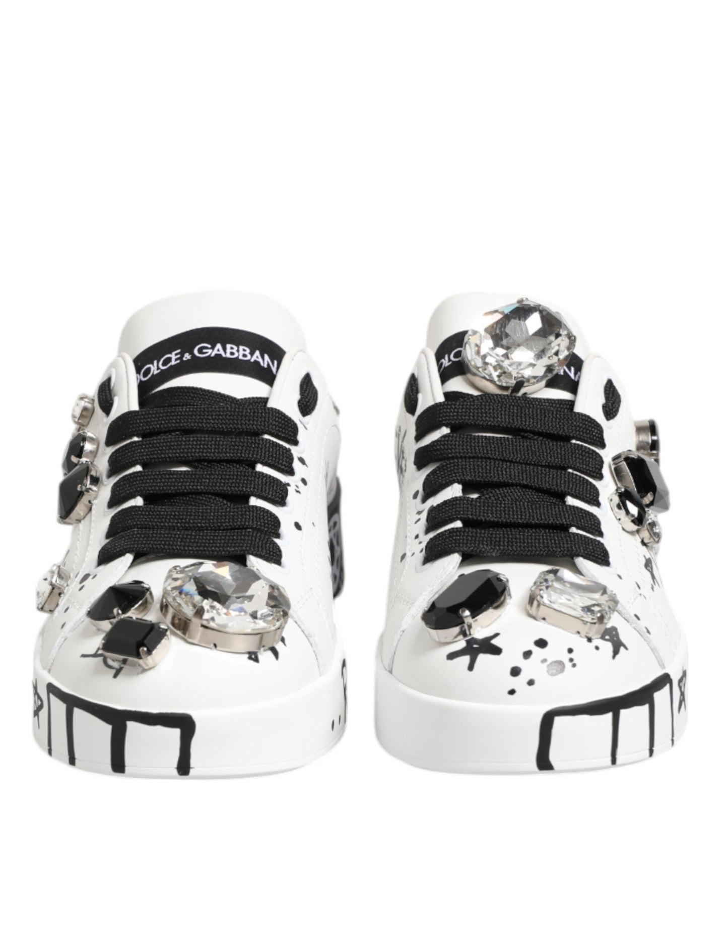 Dolce & Gabbana White Portofino Crystal Sneakers