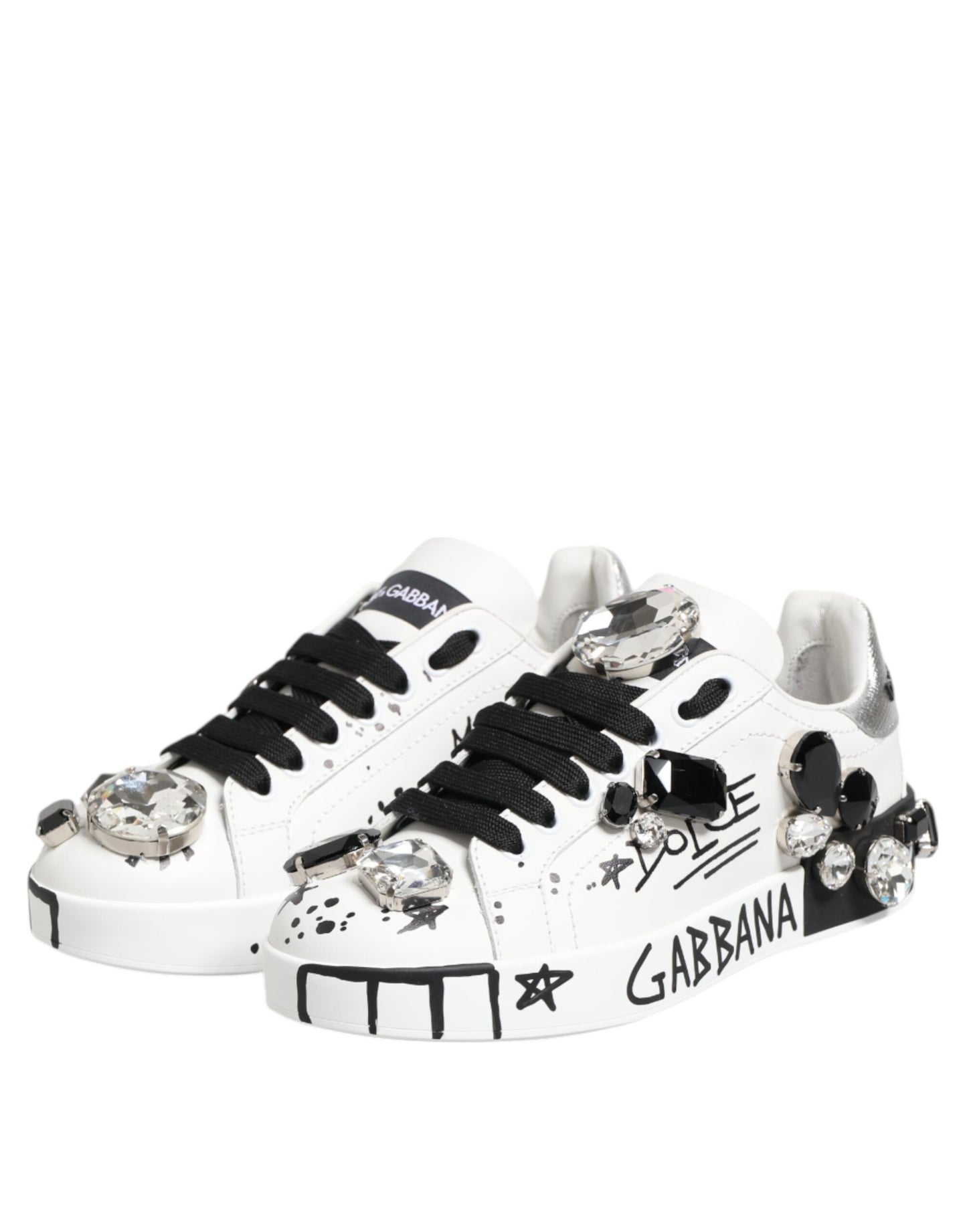Dolce & Gabbana White Portofino Crystal Sneakers