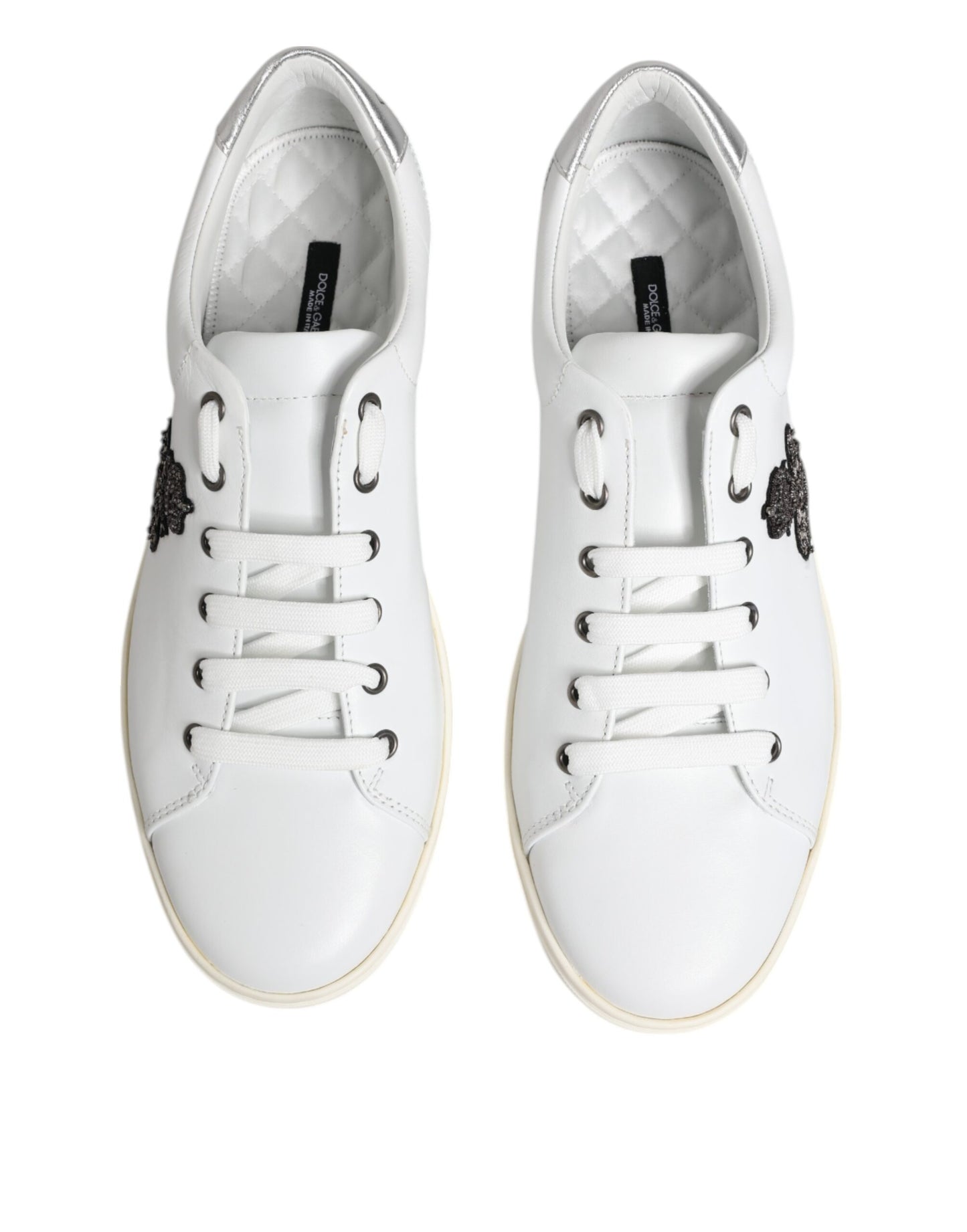 Dolce & Gabbana White Crown Bee Leather Low Top Sneakers