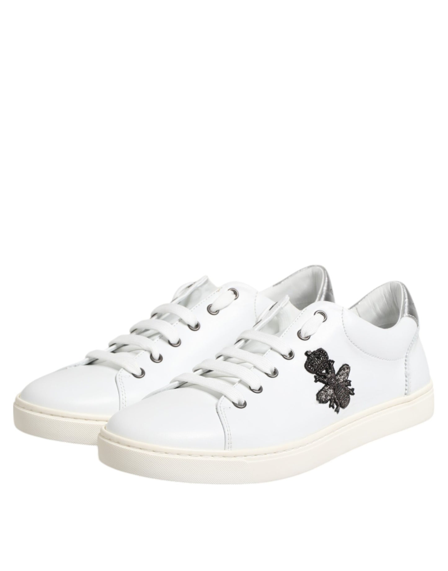Dolce & Gabbana White Crown Bee Leather Low Top Sneakers