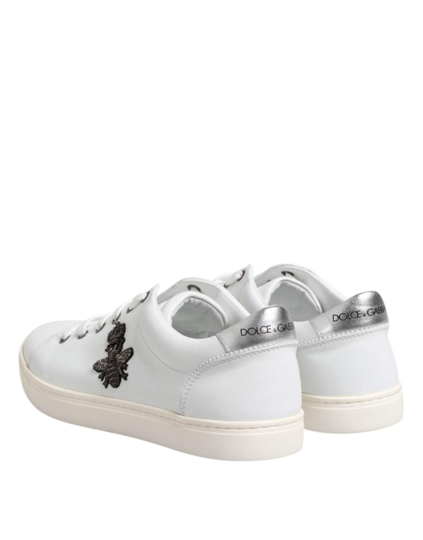 Dolce & Gabbana White Crown Bee Leather Low Top Sneakers