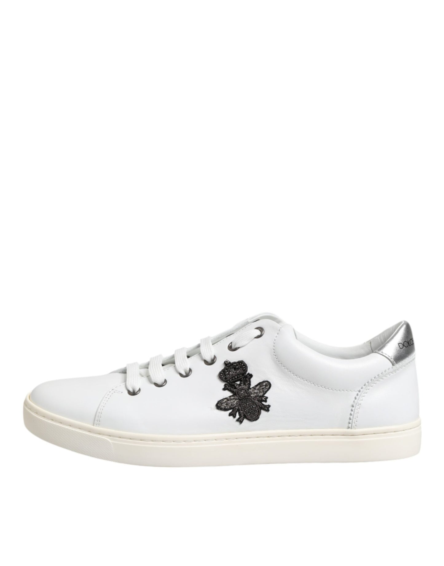 Dolce & Gabbana White Crown Bee Leather Low Top Sneakers