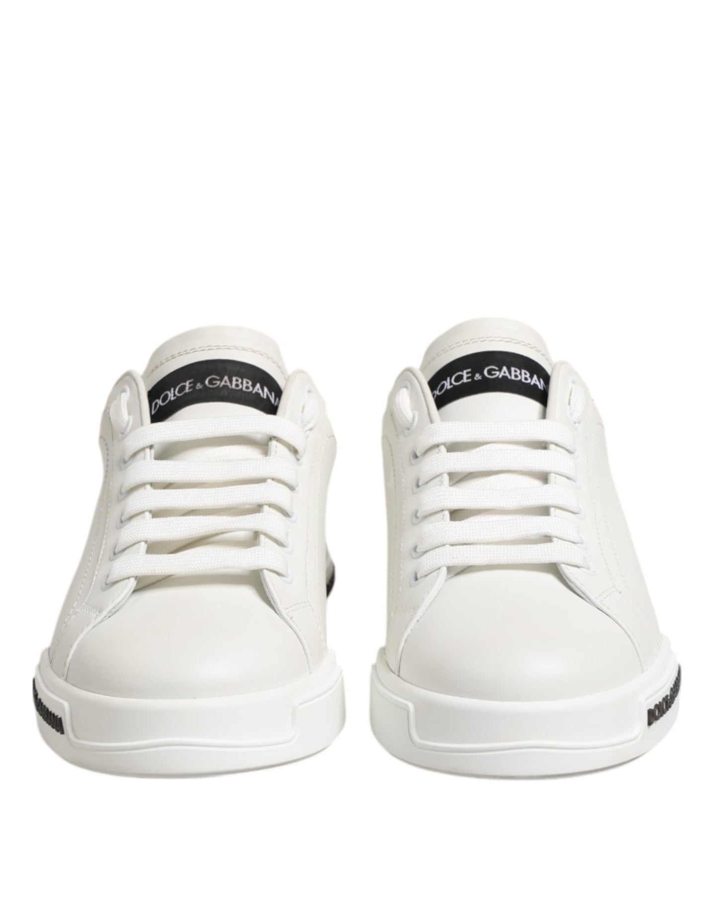 Dolce & Gabbana White & Black Leather Portofino Sneakers for Men