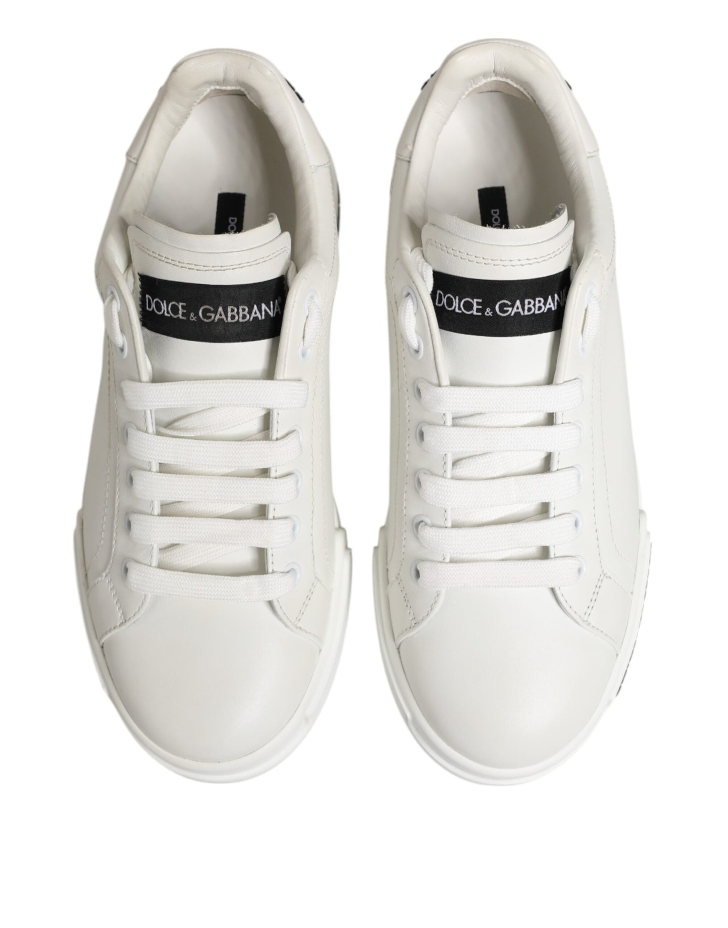 Dolce & Gabbana White & Black Leather Portofino Sneakers for Men