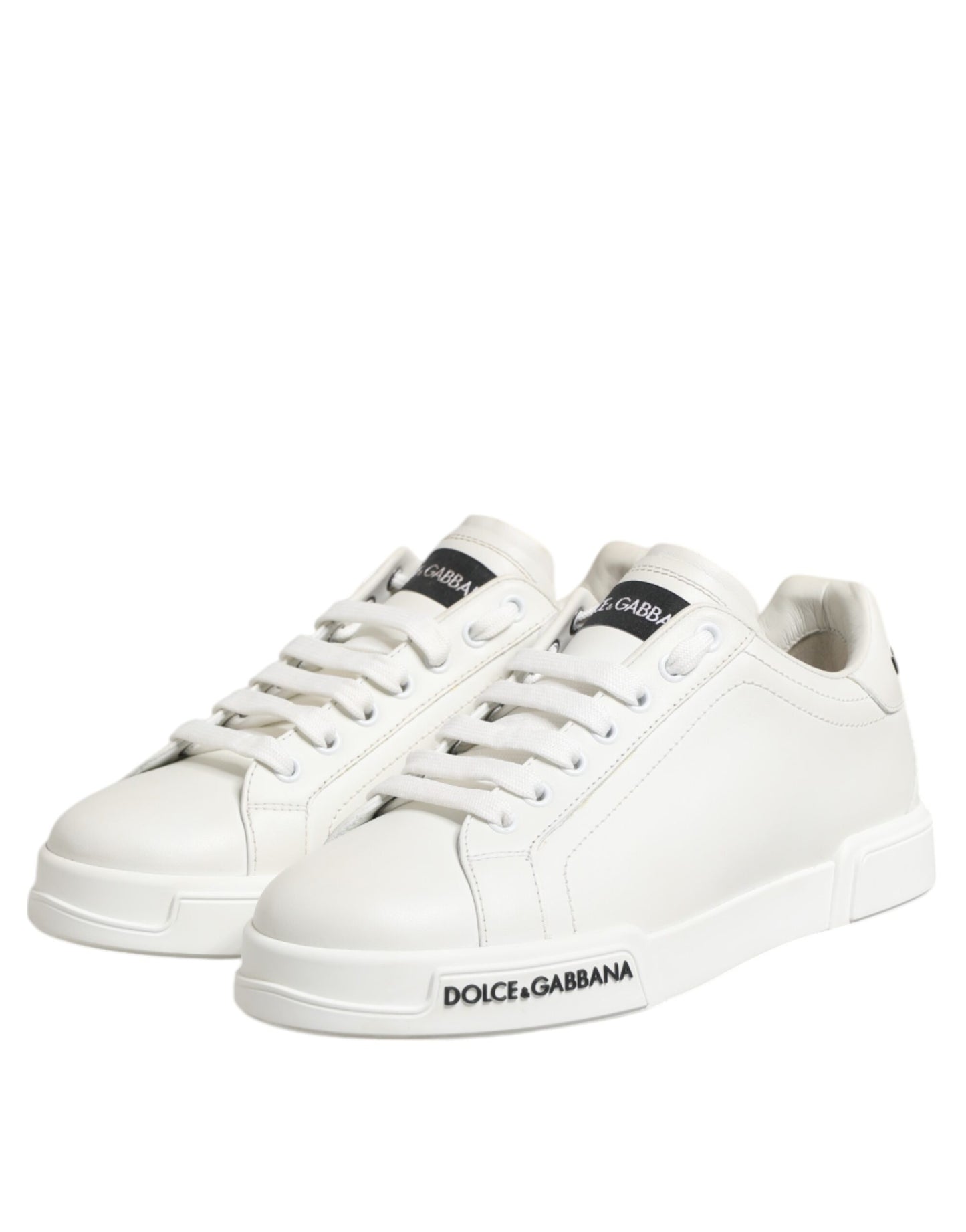 Dolce & Gabbana White & Black Leather Portofino Sneakers for Men