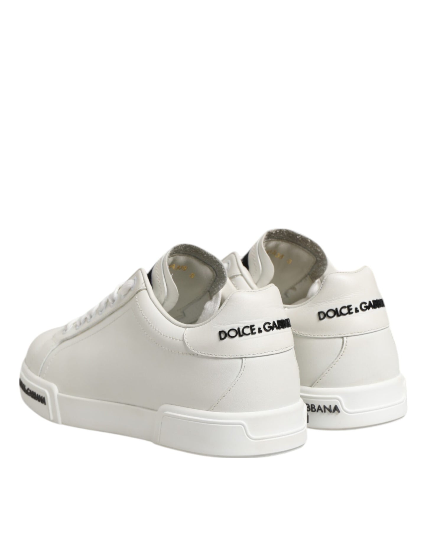 Dolce & Gabbana White & Black Leather Portofino Sneakers for Men