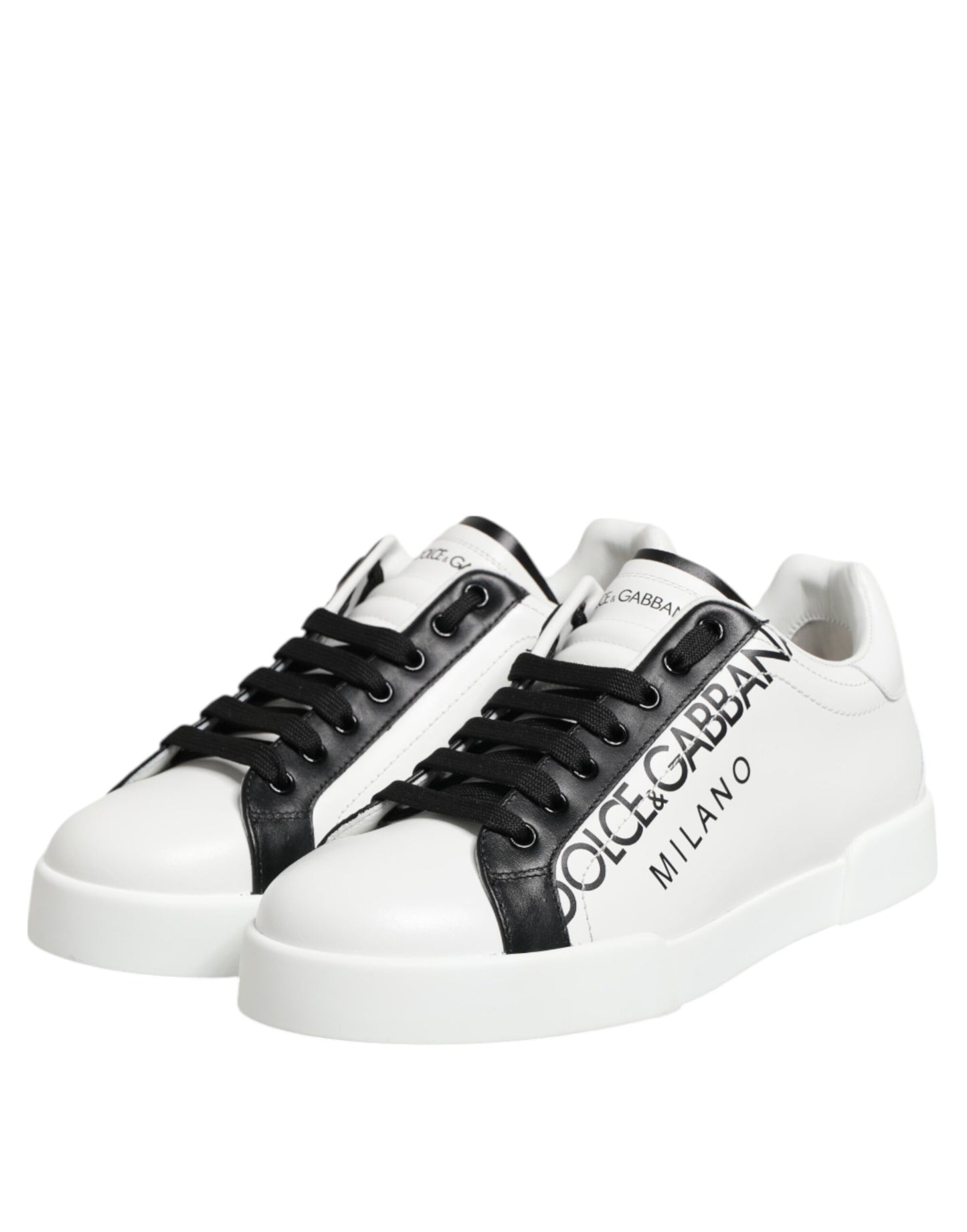 Dolce & Gabbana Black White Leather Portofino Sneakers