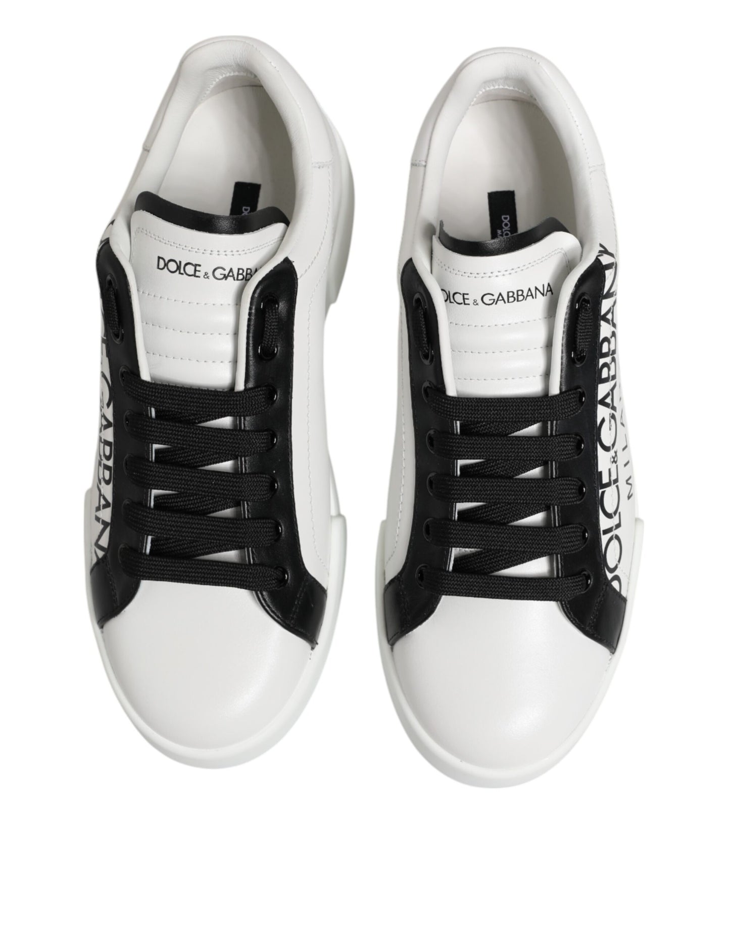 Dolce & Gabbana Black White Leather Portofino Sneakers