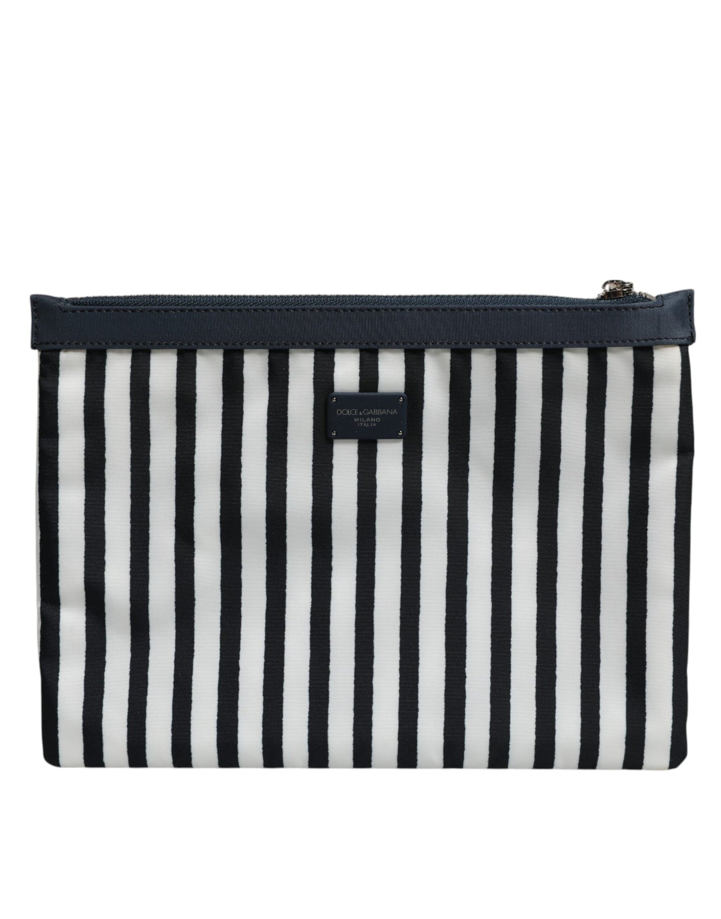 Dolce & Gabbana Black and White Striped Logo Plaque Clutch Borse Pouch Bag