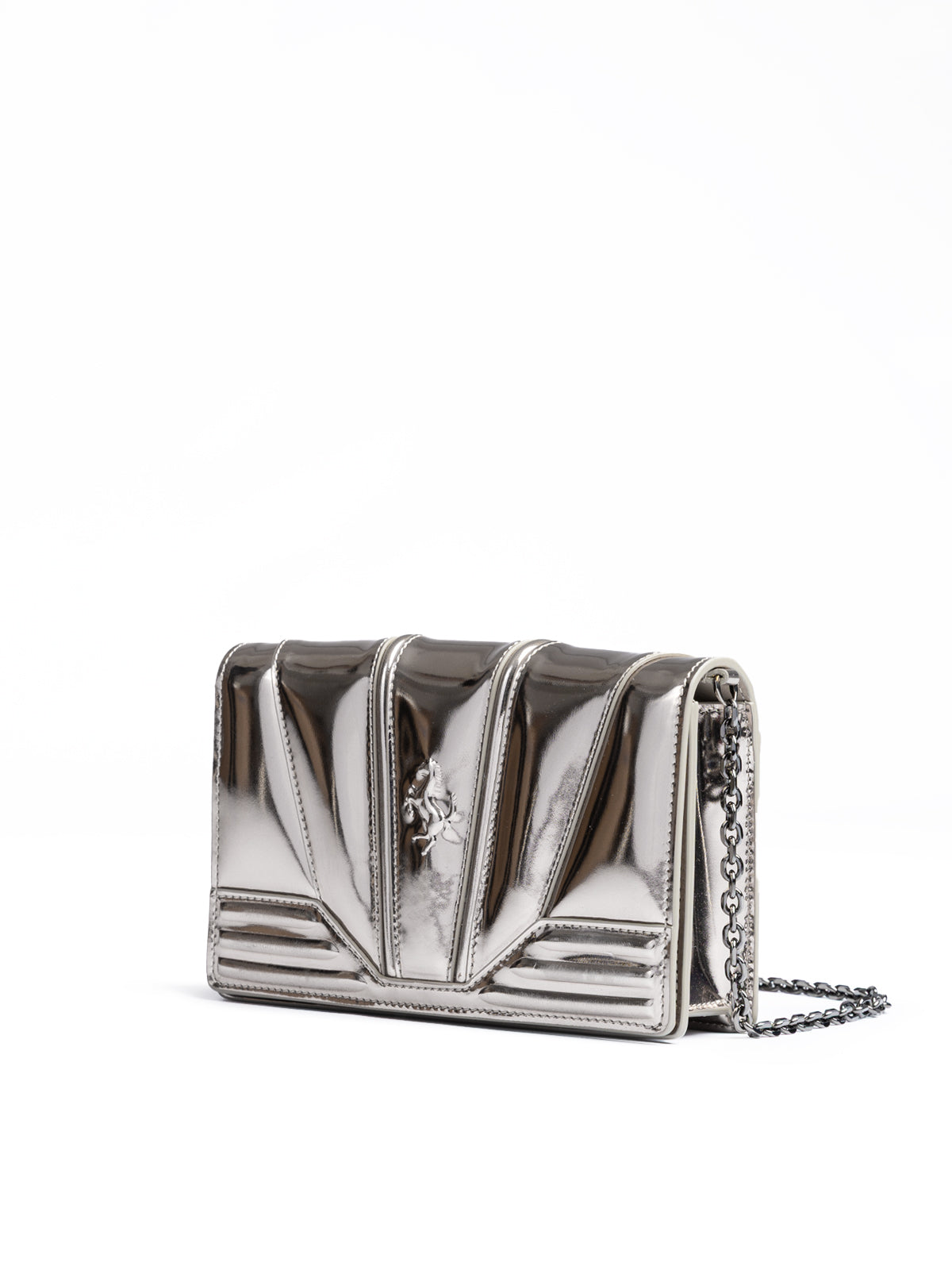 Ferrari Metal Silver GT Patent Leather Bag with Chain