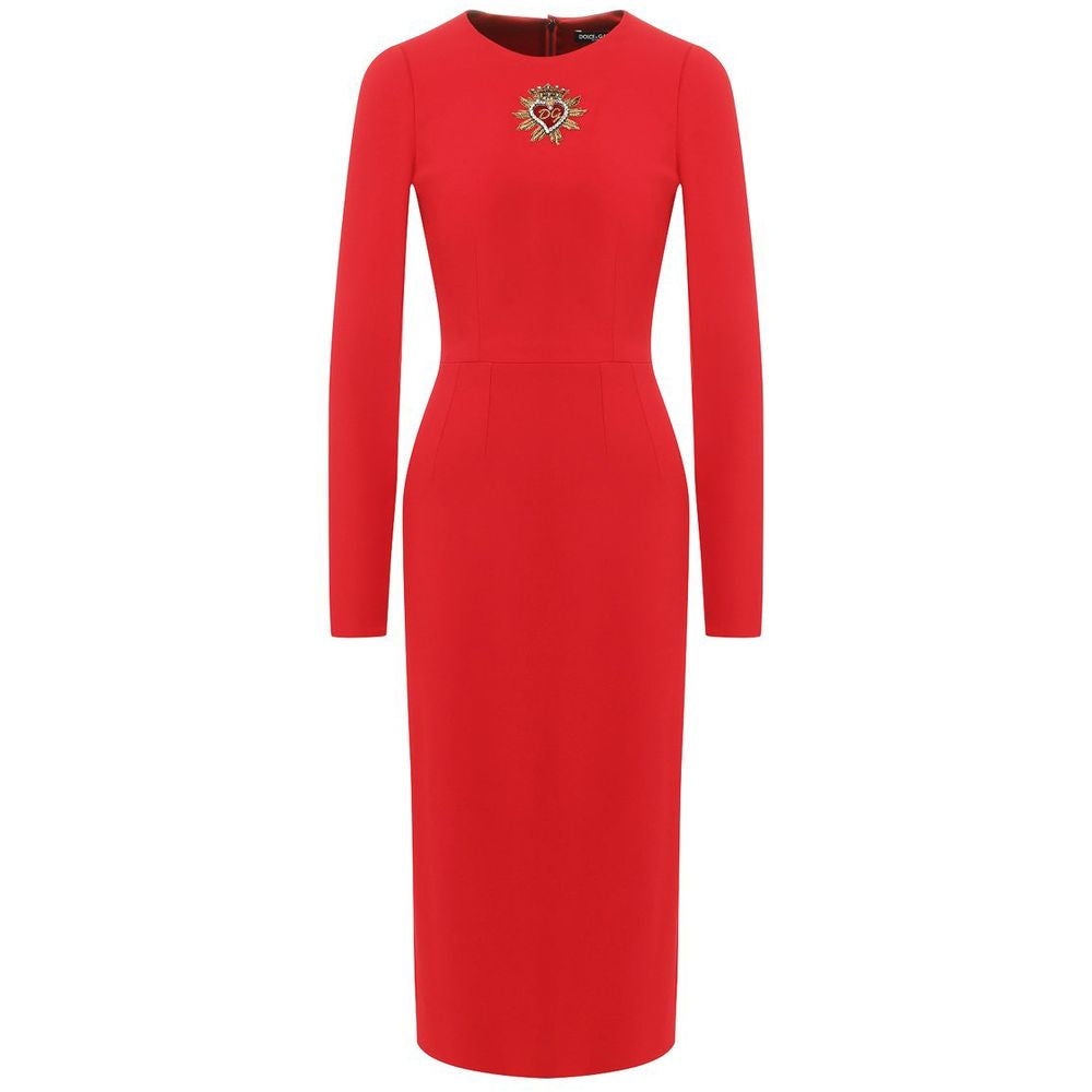 Dolce & Gabbana Red Long Sleeve Sacred Heart Midi Dress