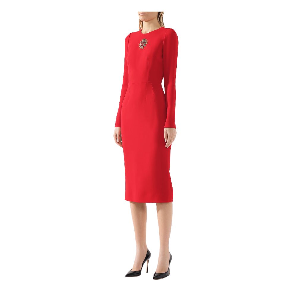 Dolce & Gabbana Red Long Sleeve Sacred Heart Midi Dress