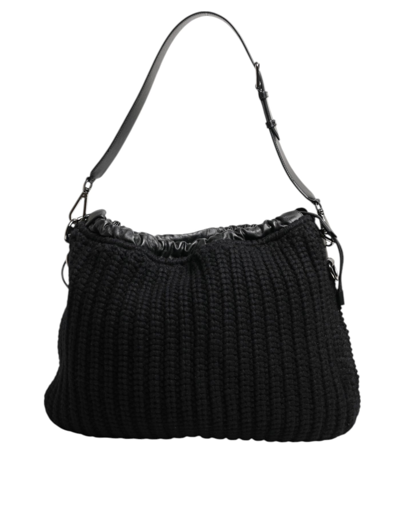Dolce & Gabbana Black Cashmere Knitted Leather Shoulder Bag for Women