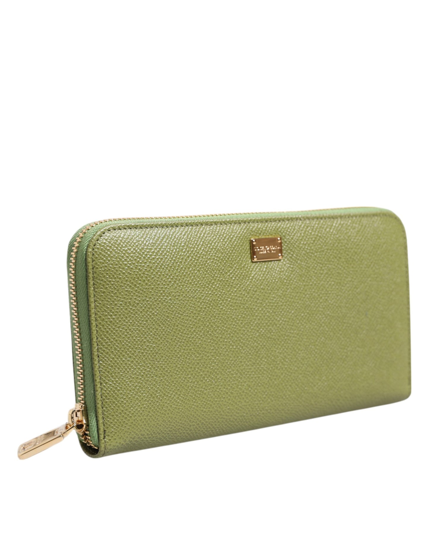 Dolce & Gabbana Green Leather Logo Plaque Zip Around Continental Wallet