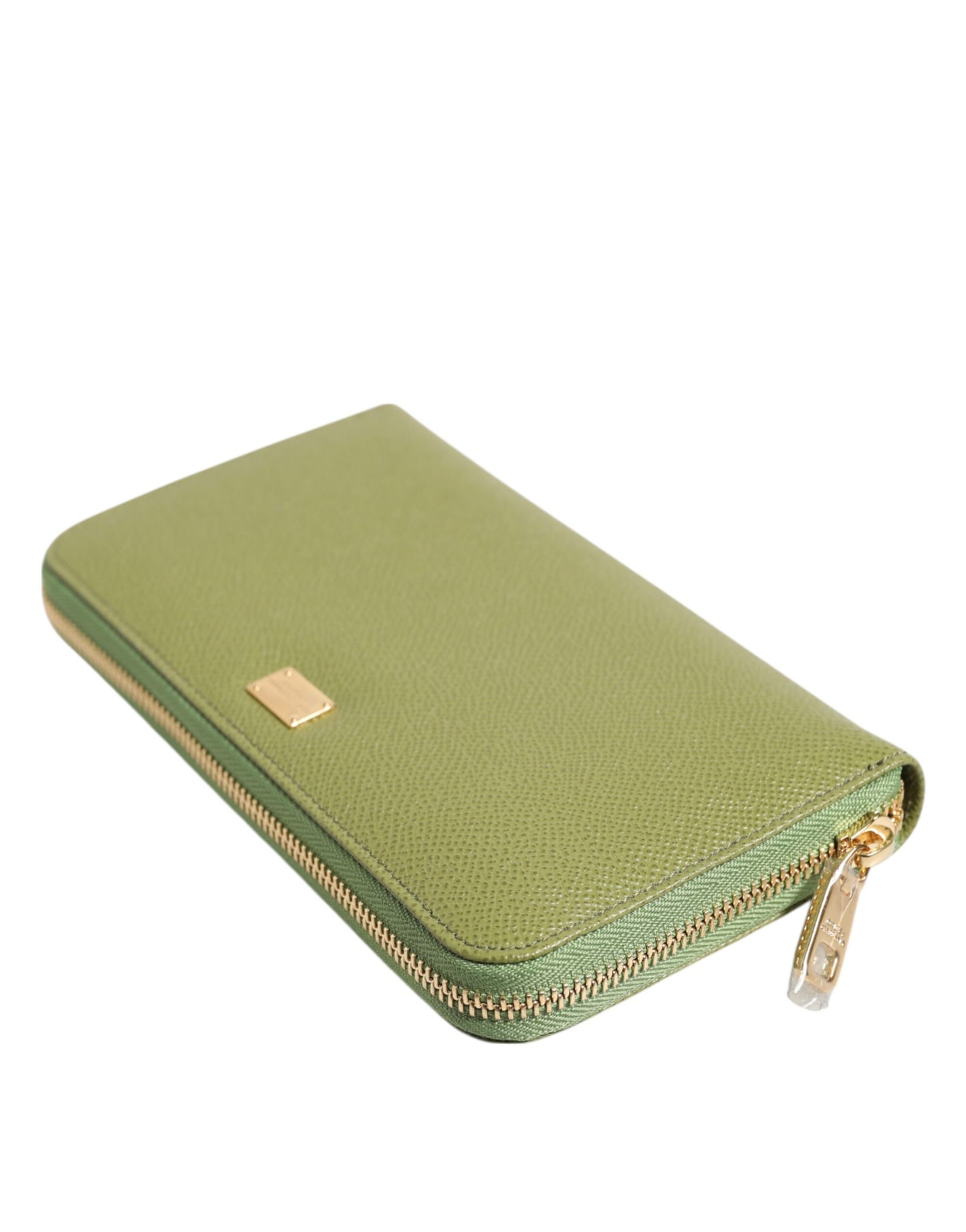 Dolce & Gabbana Green Leather Logo Plaque Zip Around Continental Wallet