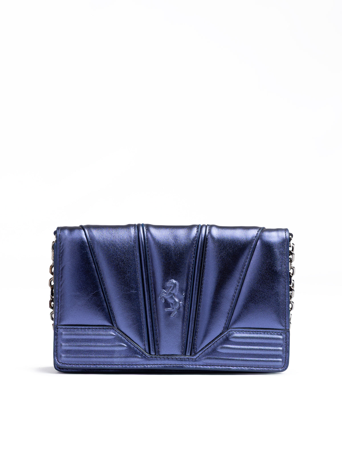 Ferrari Metal Light Blue GT Patent Leather Bag with Chain