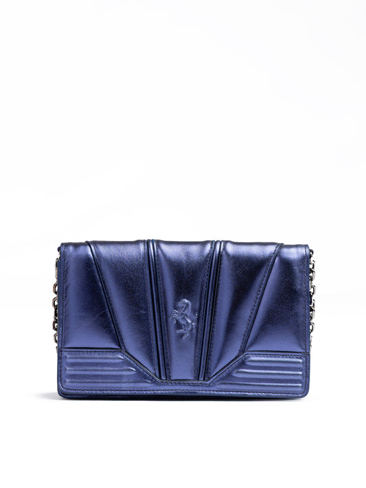 Ferrari Metal Light Blue GT Patent Leather Bag with Chain