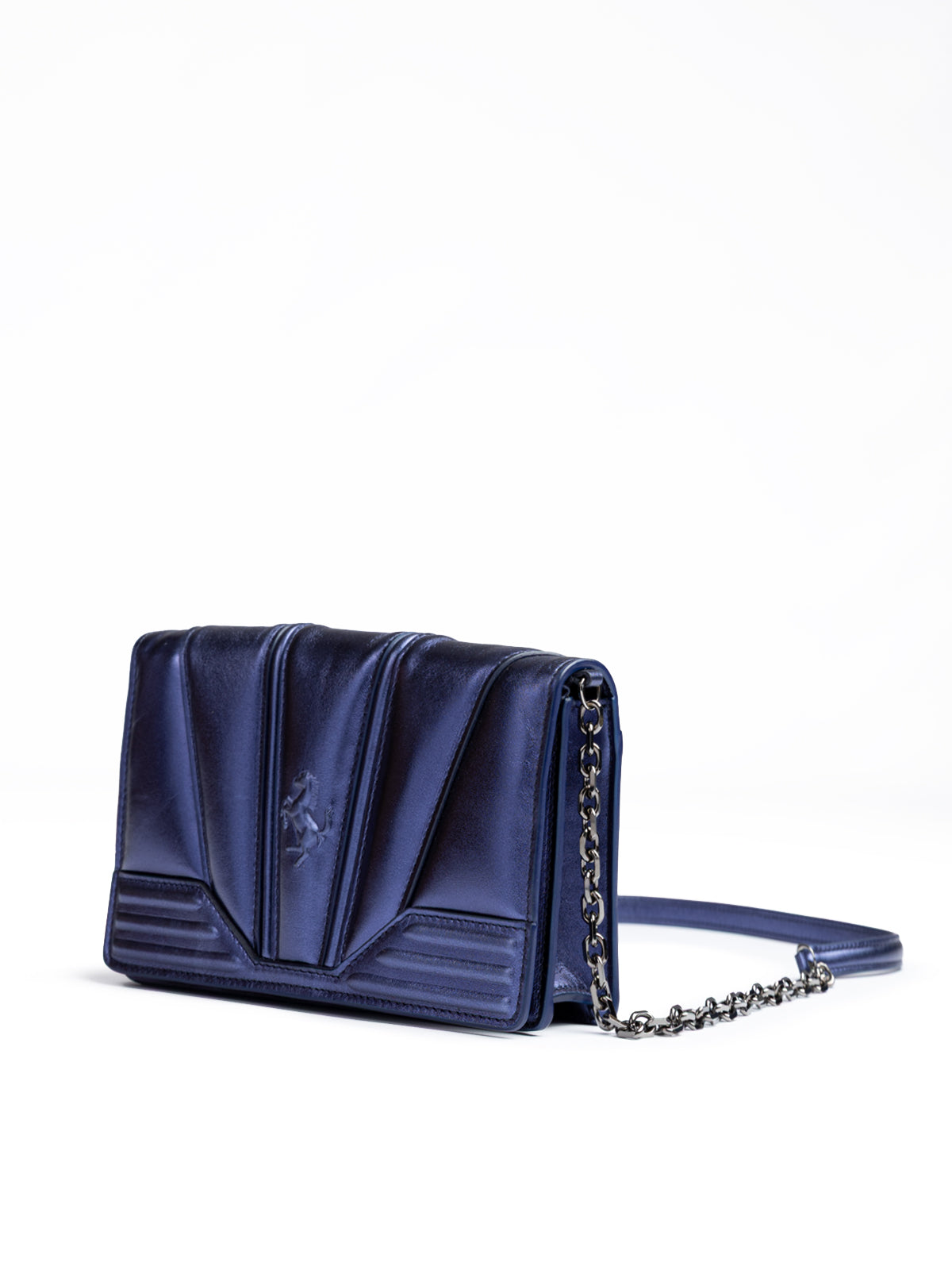 Ferrari Metal Light Blue GT Patent Leather Bag with Chain