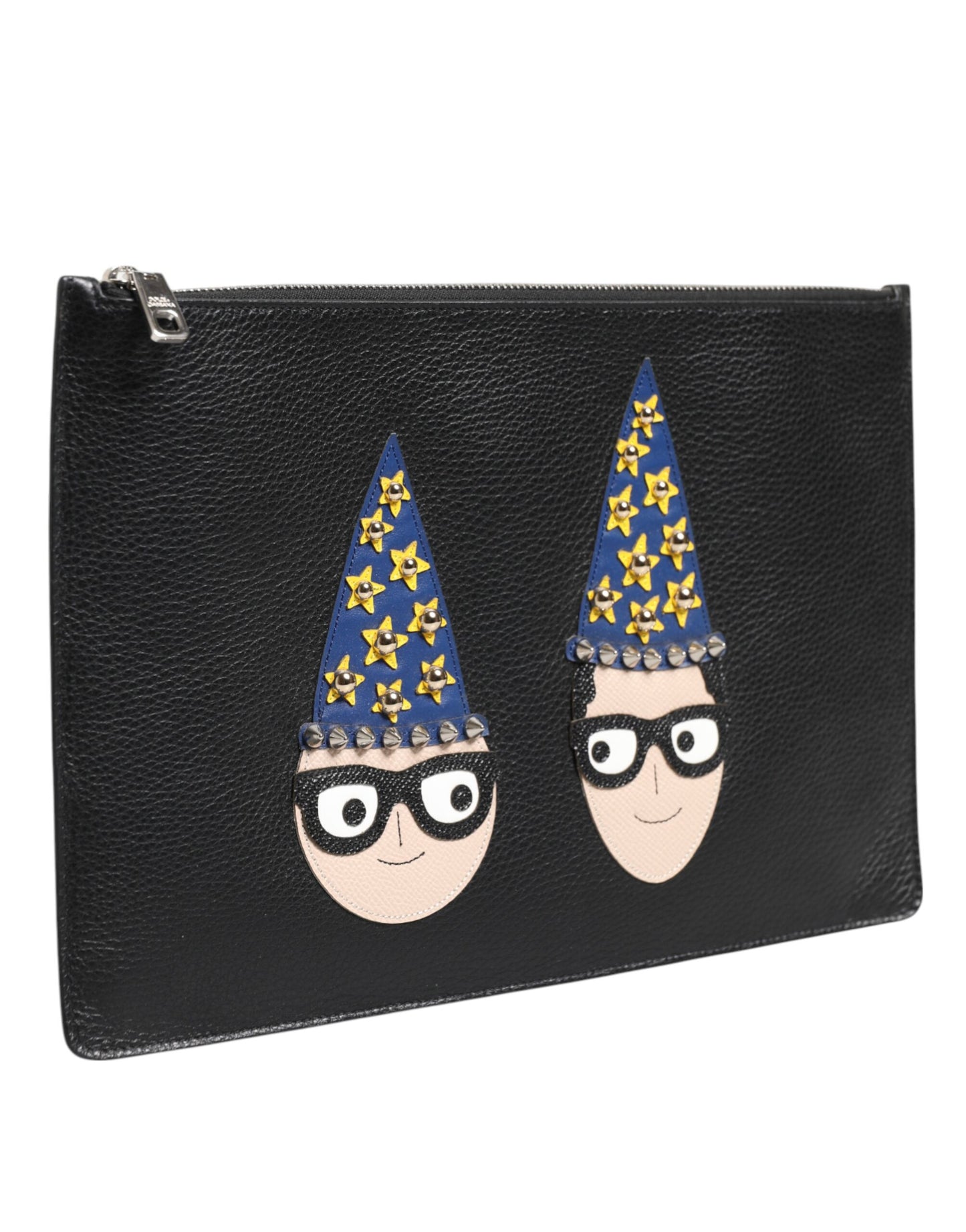 Dolce & Gabbana Black Leather #DGFAMILY Embellished Clutch Pouch Bag