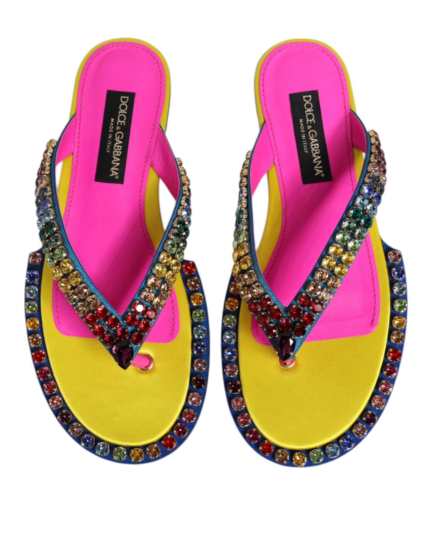 Dolce & Gabbana Multicolor Rhinestone Flip Flop Flat Sandals