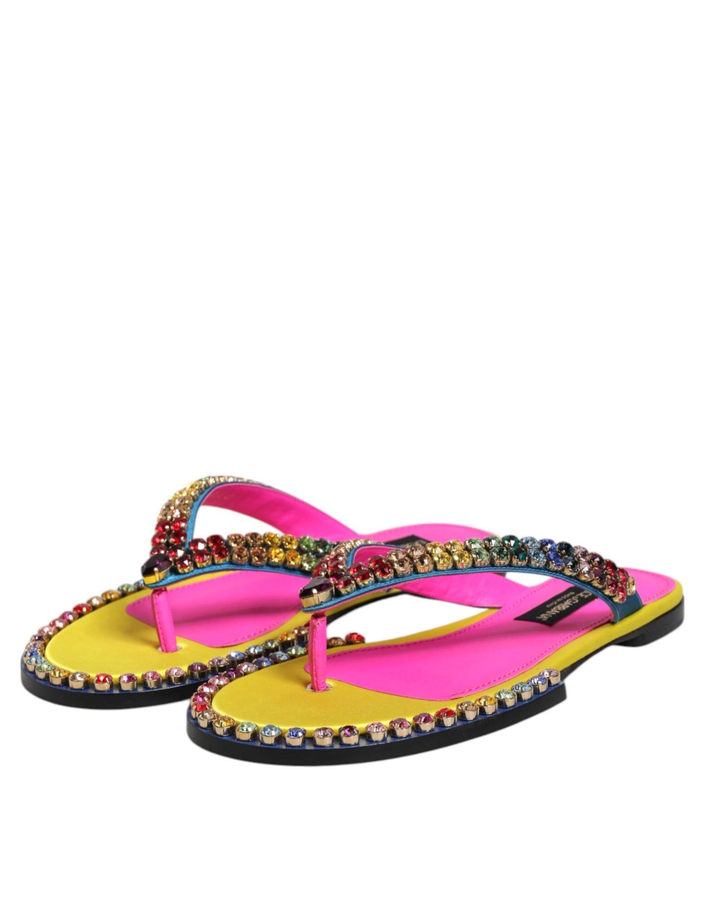 Dolce & Gabbana Multicolor Rhinestone Flip Flop Flat Sandals