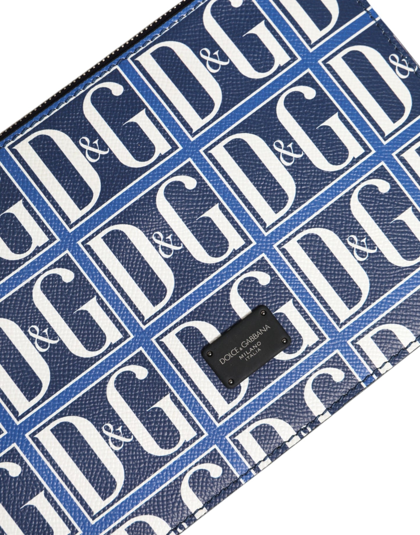 Dolce & Gabbana Blue White Leather D&G Logo Plaque Crossbody Bag