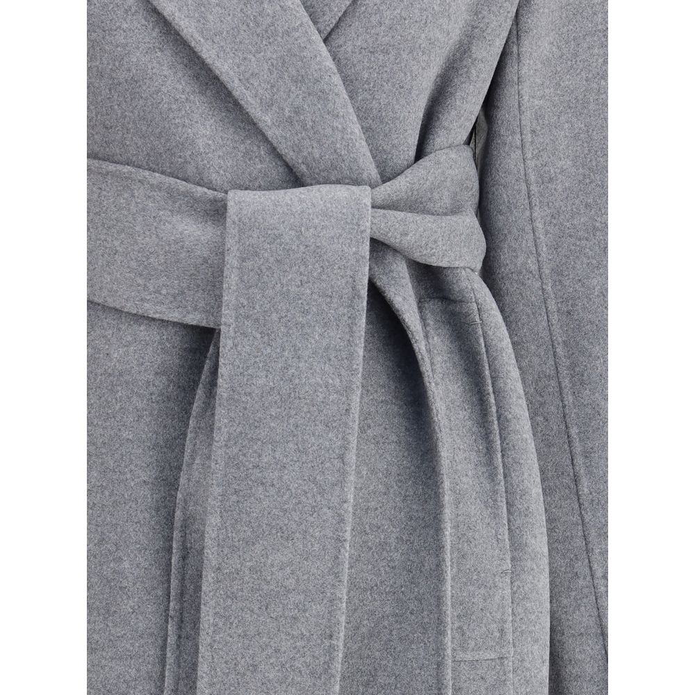 Khaite Grey Belted Wrap Deena Coat