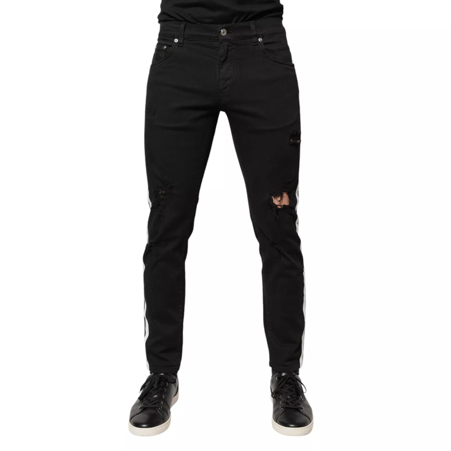 Dolce & Gabbana Black Tattered Skinny Denim Jeans with White Lining