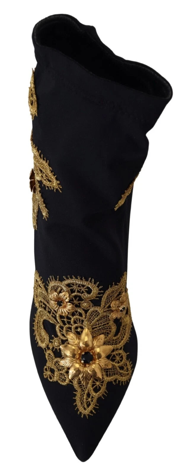 Dolce & Gabbana Black Gold Embroidery Crystal Boots