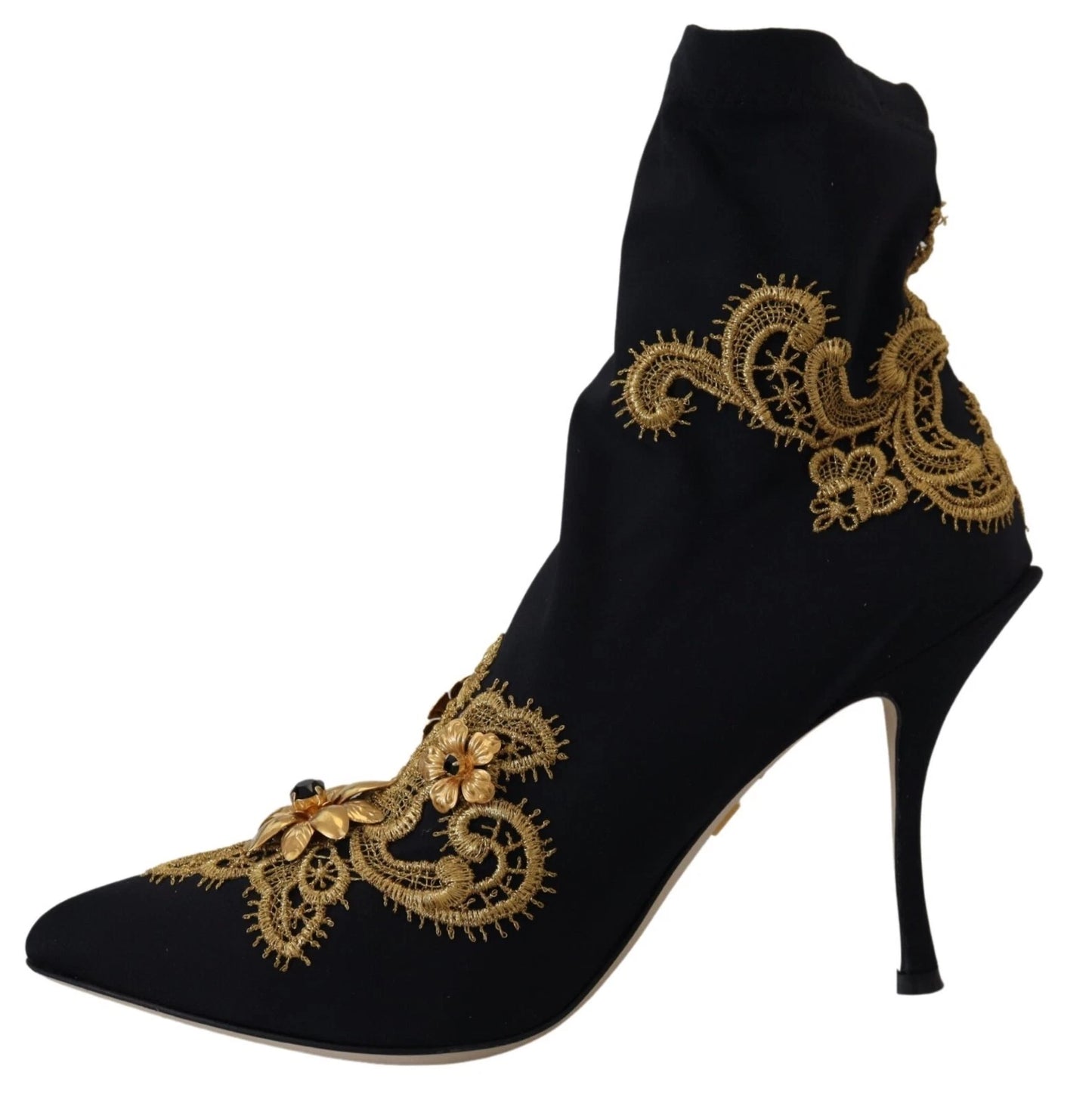 Dolce & Gabbana Black Gold Embroidery Crystal Boots