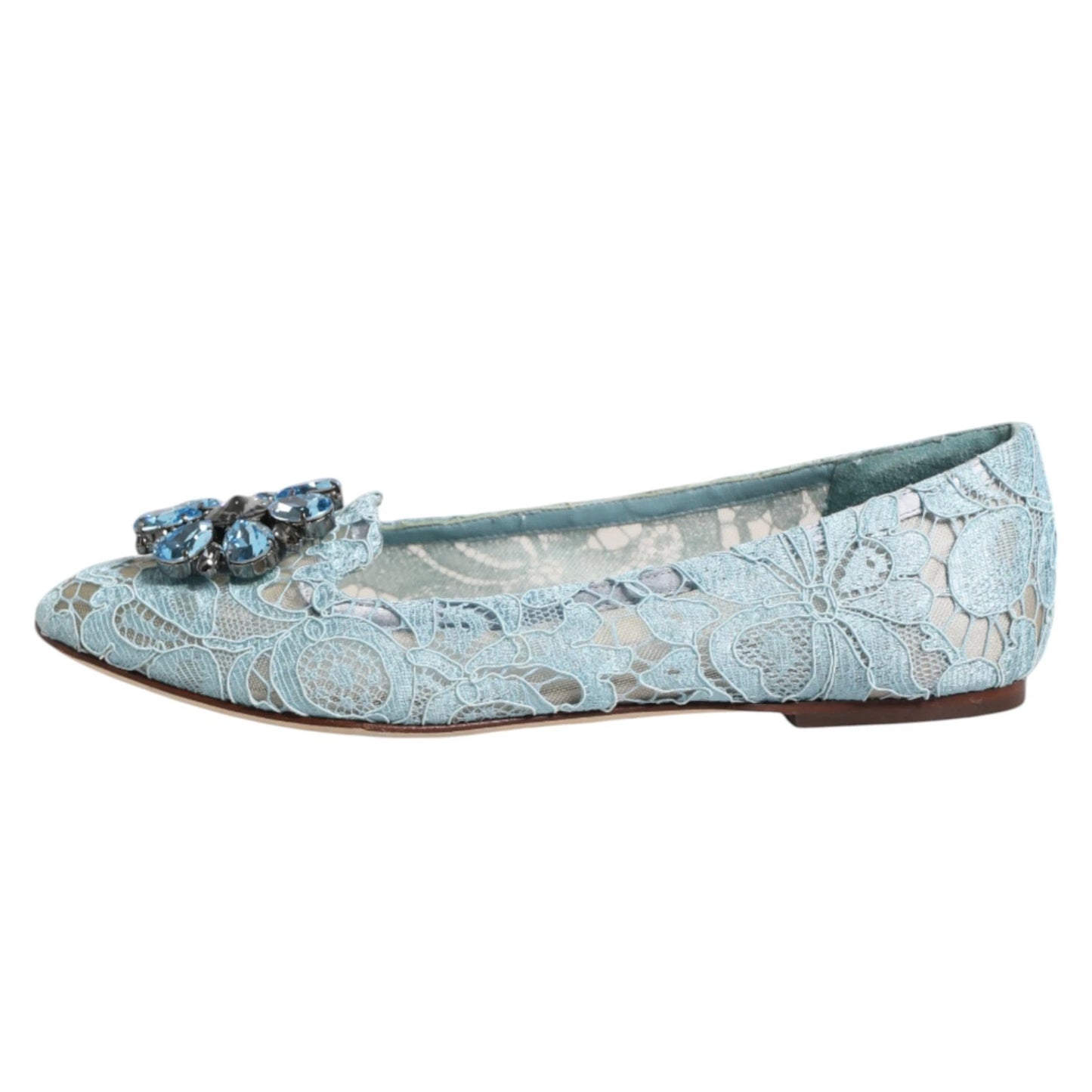 Dolce & Gabbana Blue Lace Crystal Ballet Flats