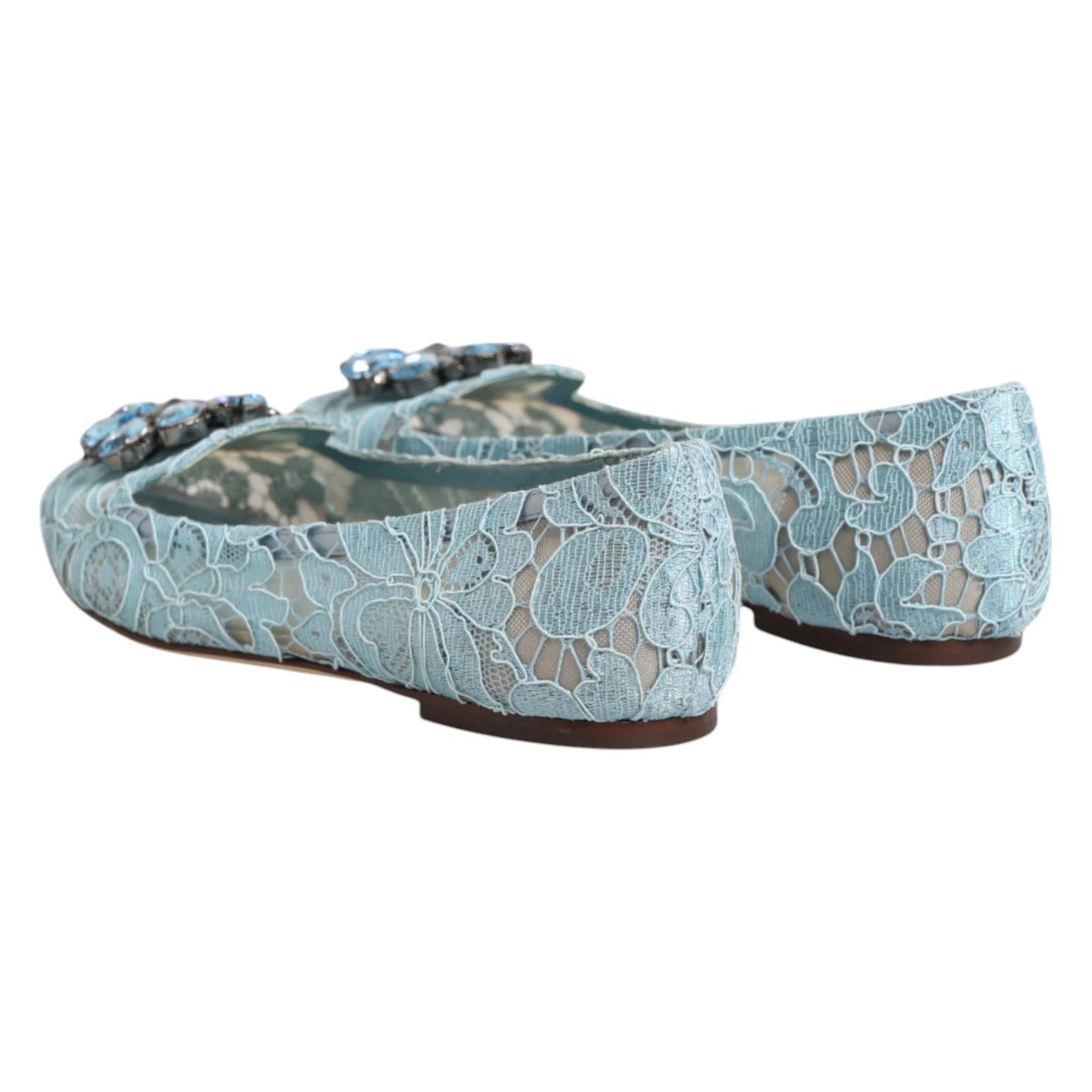 Dolce & Gabbana Blue Lace Crystal Ballet Flats