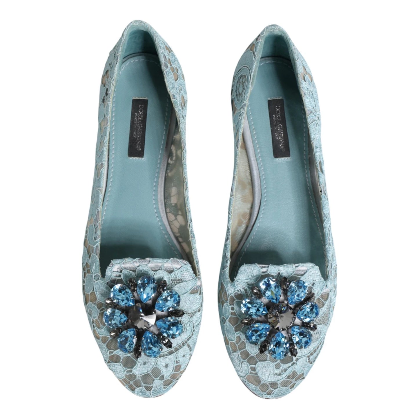 Dolce & Gabbana Blue Lace Crystal Ballet Flats