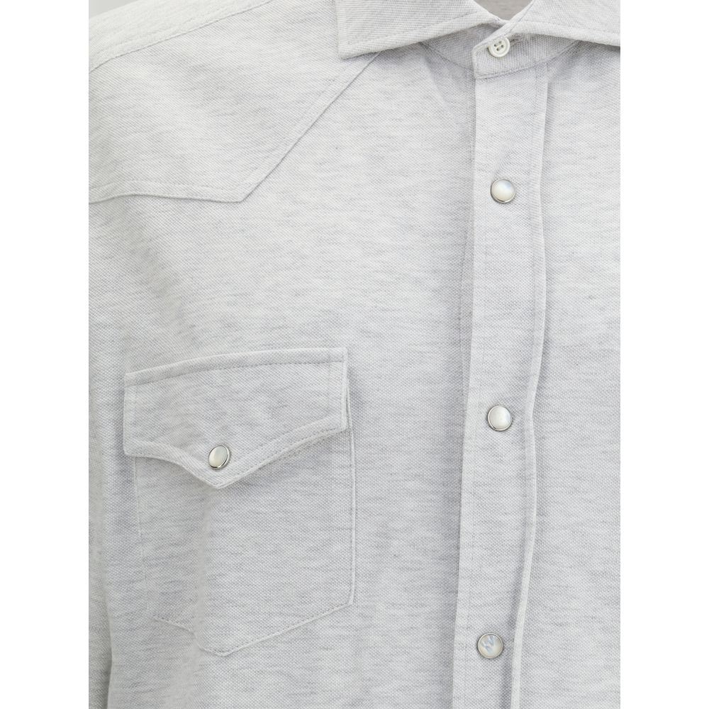 Brunello Cucinelli Knit Shirt in Grey Melange