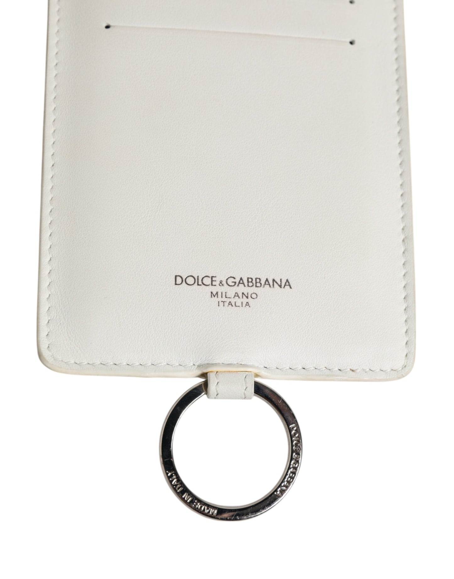 Dolce & Gabbana White Calf Leather Lanyard Logo Card Holder for Men