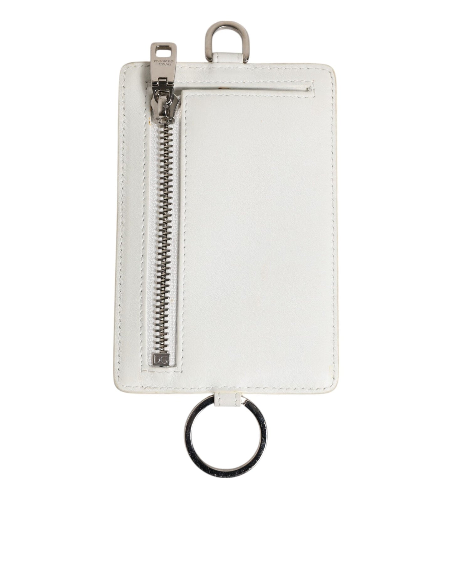 Dolce & Gabbana White Calf Leather Lanyard Logo Card Holder for Men