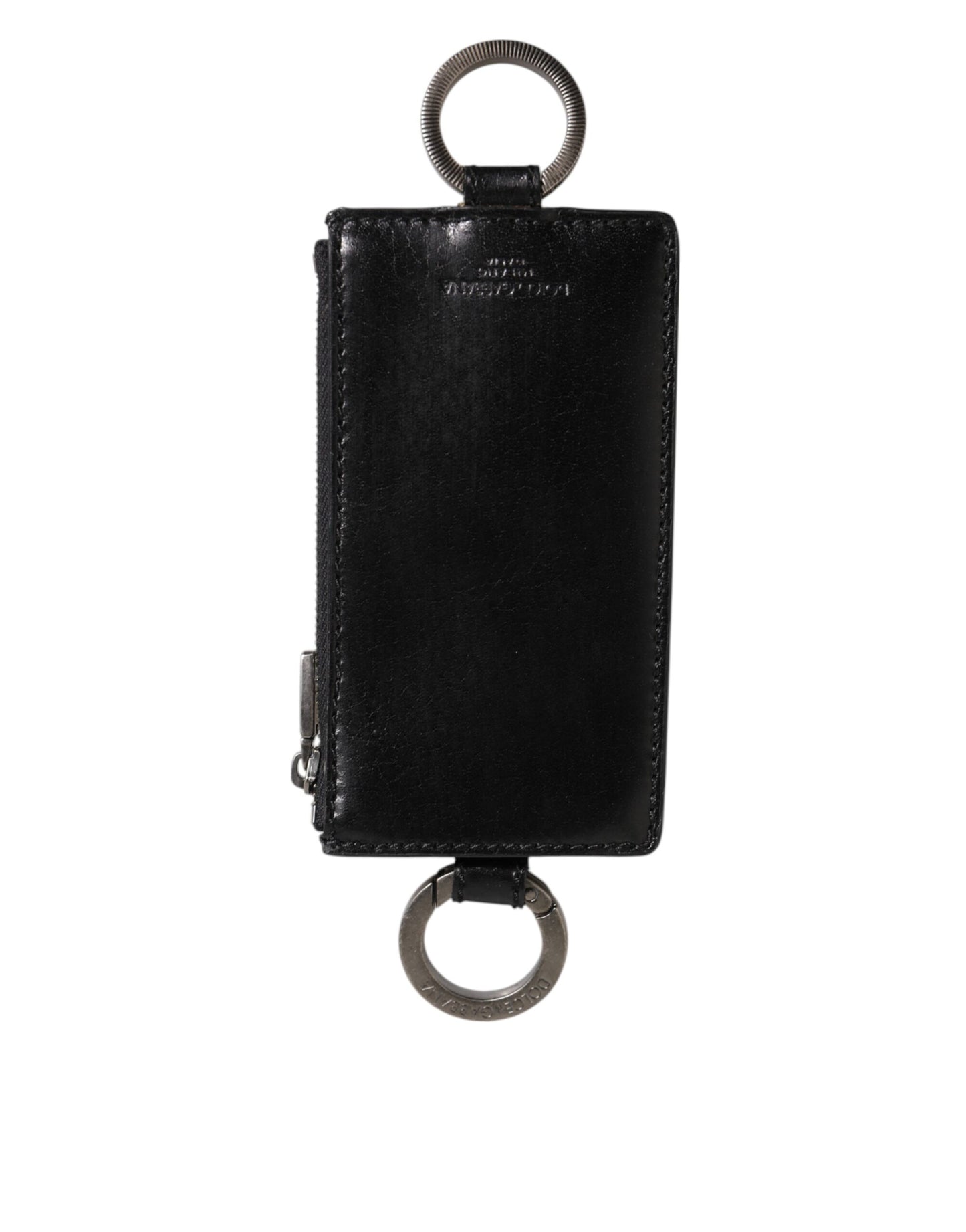 Dolce & Gabbana Black Leather Logo Embossed Lanyard Cardholder Wallet
