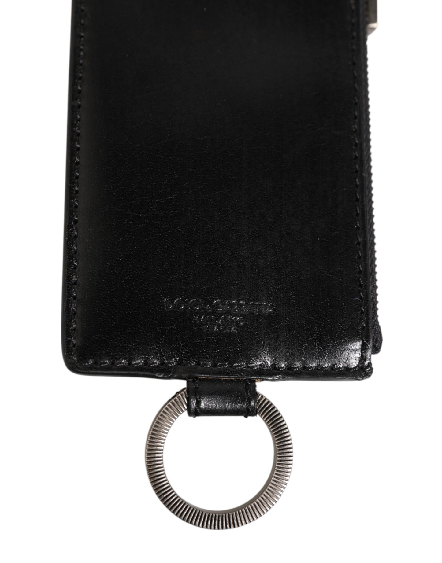 Dolce & Gabbana Black Leather Logo Embossed Lanyard Cardholder Wallet